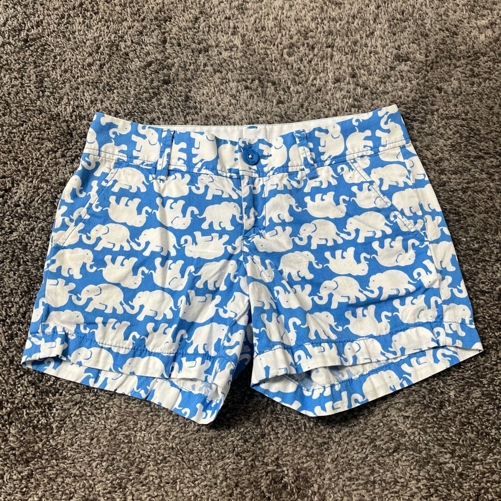 Lilly Pulitzer Callahan Blue and White Elephant Print Shorts Sz 2 Cute Animals